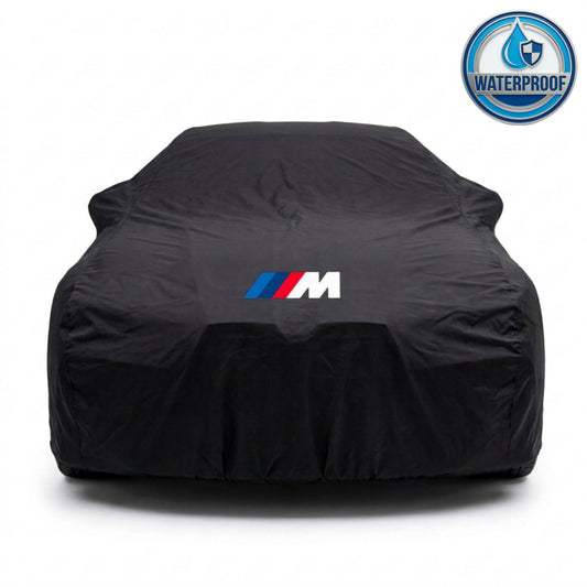 BMW outdoor car cover in black with custom BMW logo – waterproof and lightweight