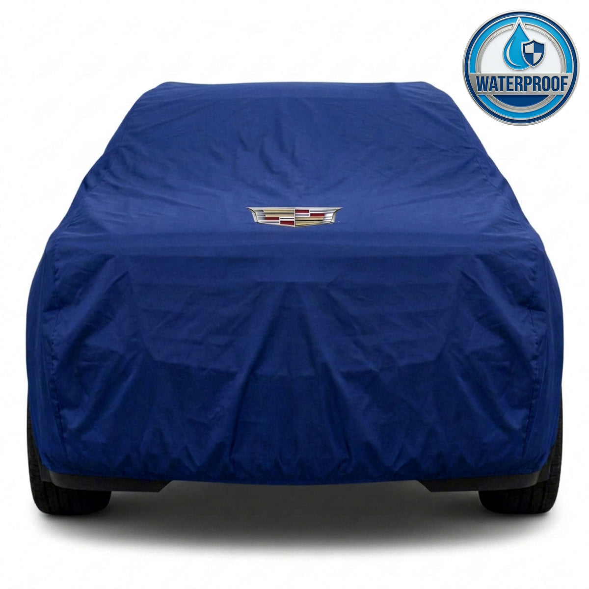 Cadillac outdoor car cover in blue with custom logo – waterproof and lightweight