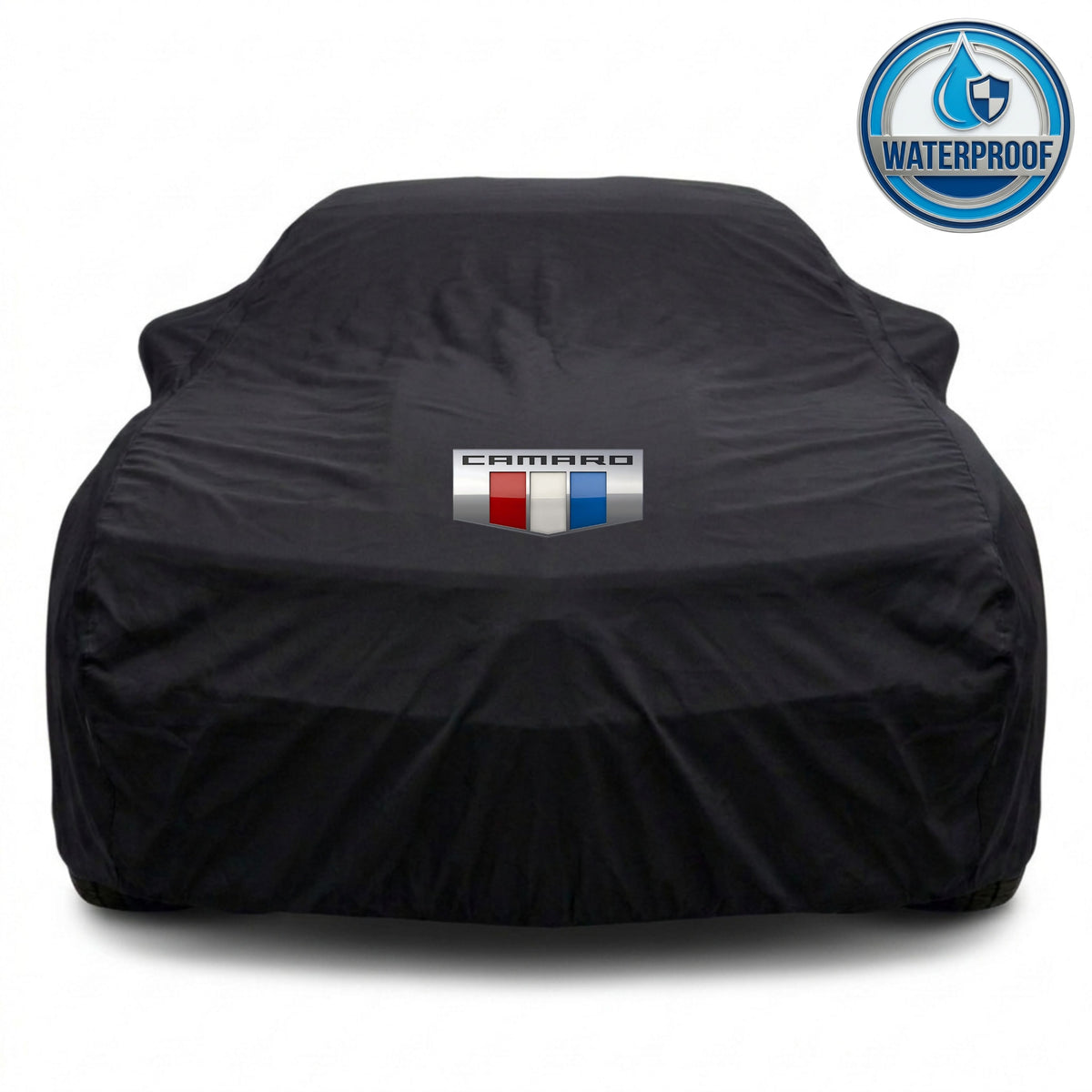 Camaro outdoor car cover in black with custom logo – waterproof and lightweight