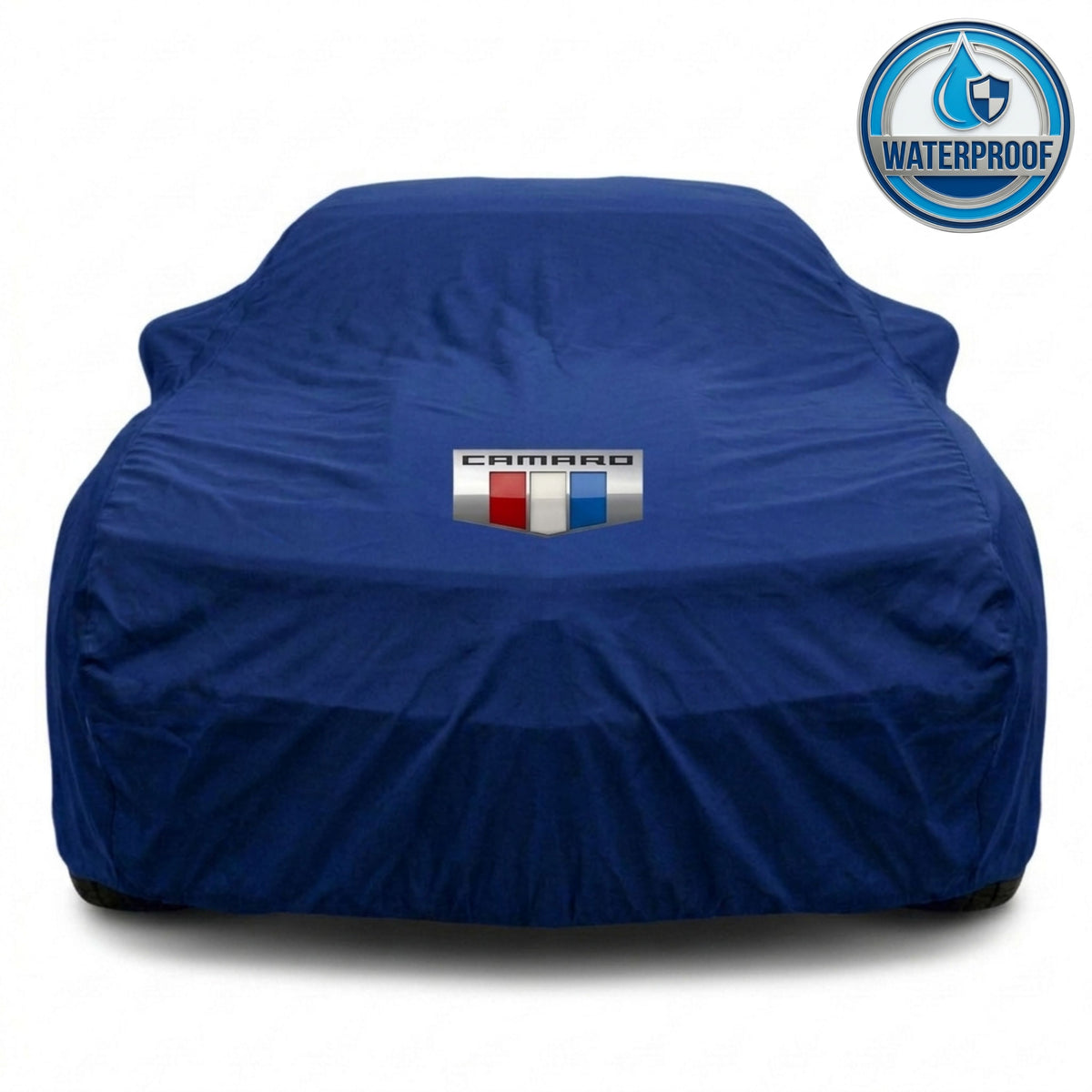 Camaro outdoor car cover in blue with custom logo – waterproof and lightweight