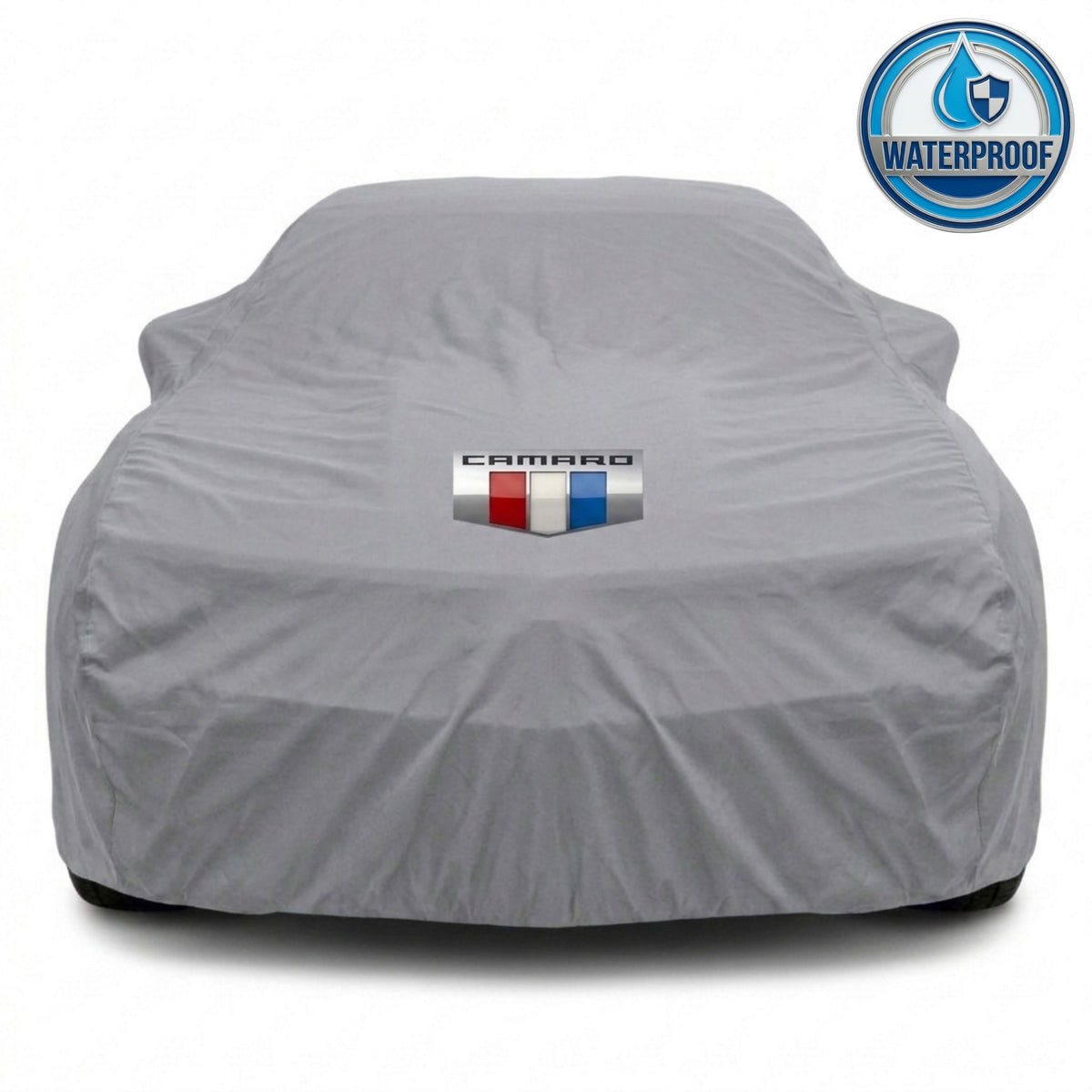 Camaro outdoor car cover in gray with custom logo – waterproof and lightweight