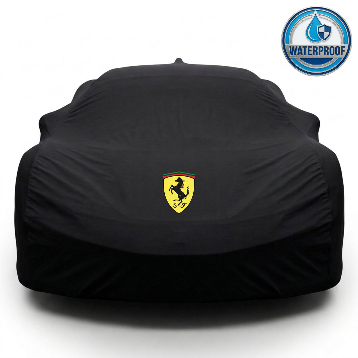 Ferrari outdoor car cover in black with custom logo – waterproof and lightweight