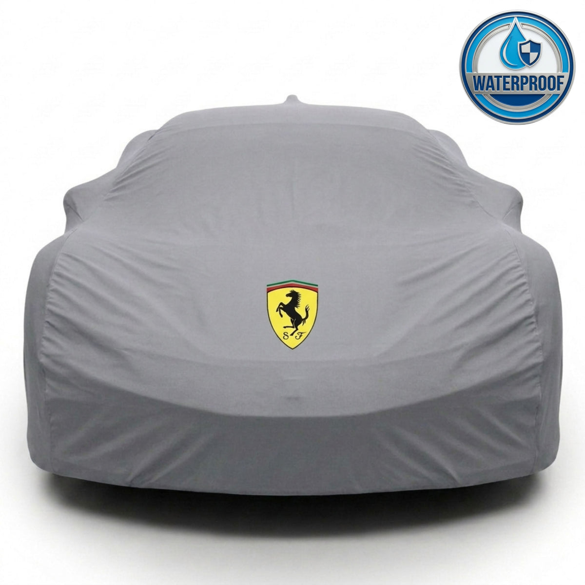 Ferrari outdoor car cover in gray with custom logo – waterproof and lightweight