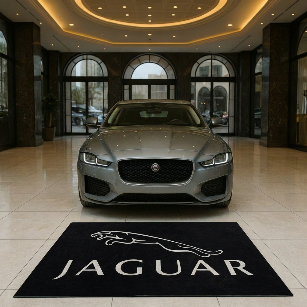Jaguar Leaper Logo Premium Garage Floor Mat - 5x7 ft (60x87") Non-Slip Luxury Area Rug / Wall Decor