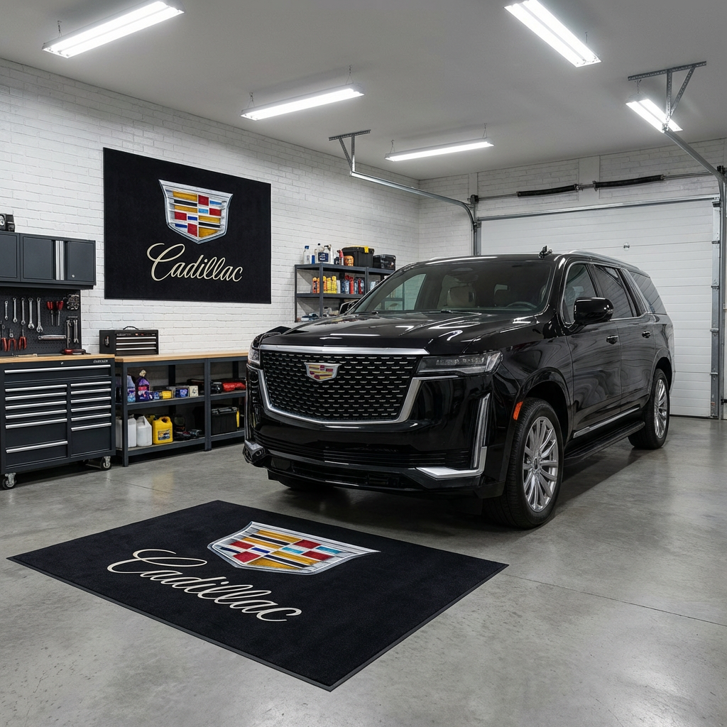Cadillac Crest Luxury Garage Floor Mat - 5x7 ft (60x87") Premium Non-Slip Showroom Rug / Wall Decor
