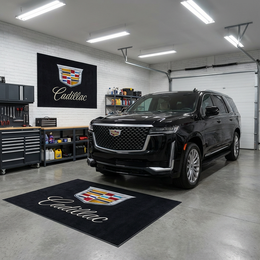 Cadillac Crest Luxury Garage Floor Mat - 5x7 ft (60x87") Premium Non-Slip Showroom Rug / Wall Decor