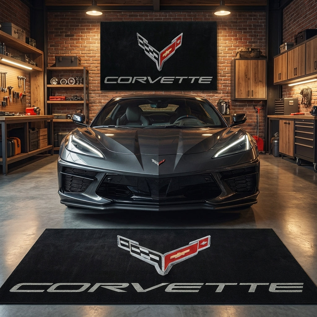 Corvette Logo Large Garage Floor Mat - 5x7 ft (60x87") Premium Non-Slip Area Rug / Wall Decor