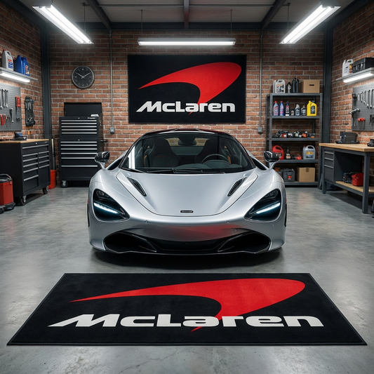 McLaren Performance Logo Garage Floor Mat - 5x7 ft (60x87") Premium Non-Slip Supercar Rug / Wall Decor