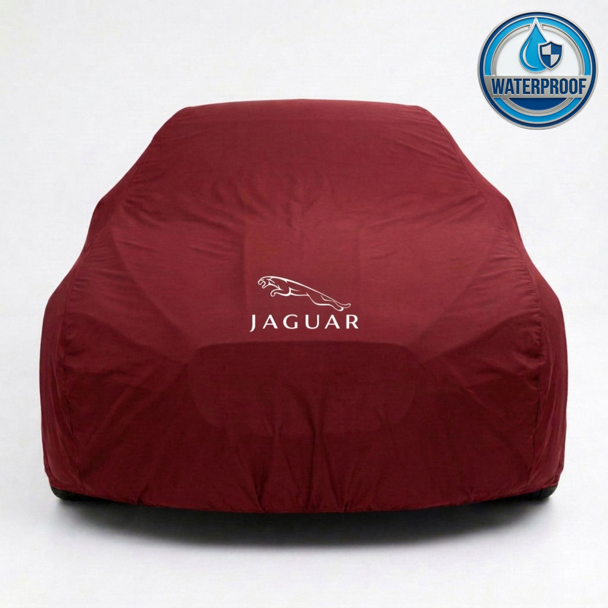 Jaguar outdoor car cover in red with custom logo – waterproof and lightweight