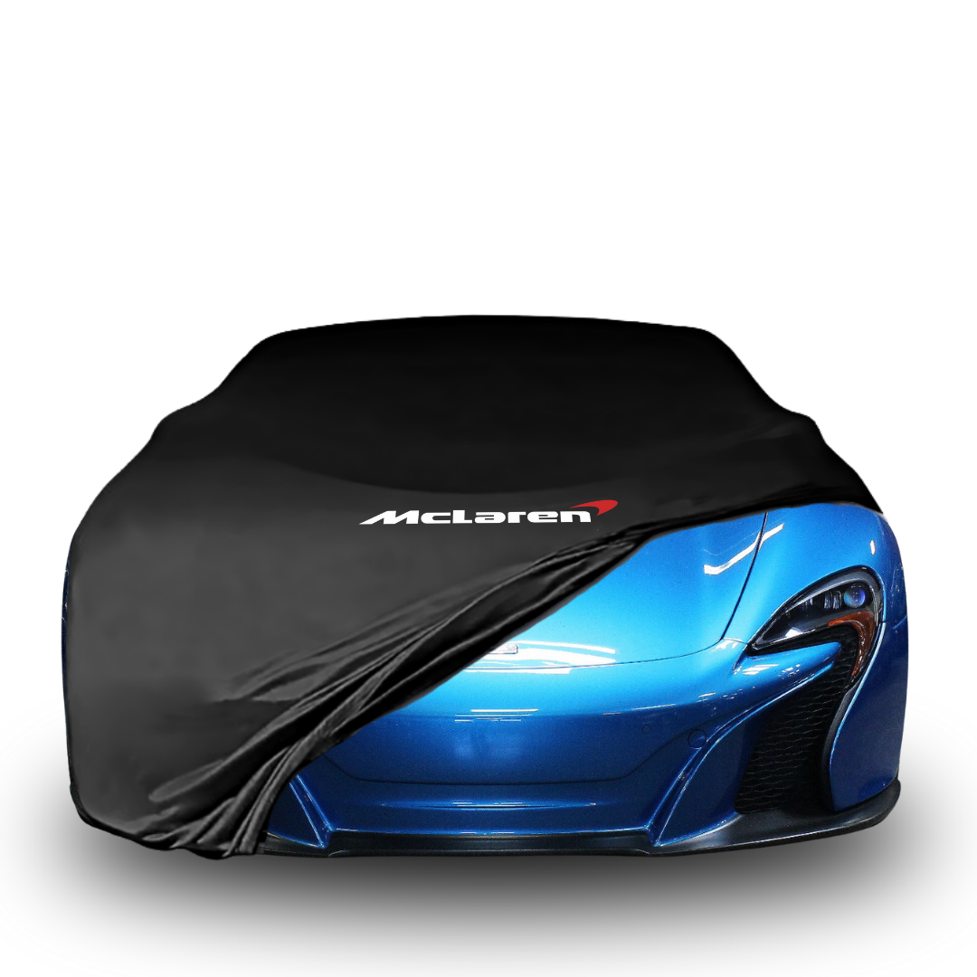 Indoor car cover for McLaren 650S Spider (2014–2017) with McLaren logo

