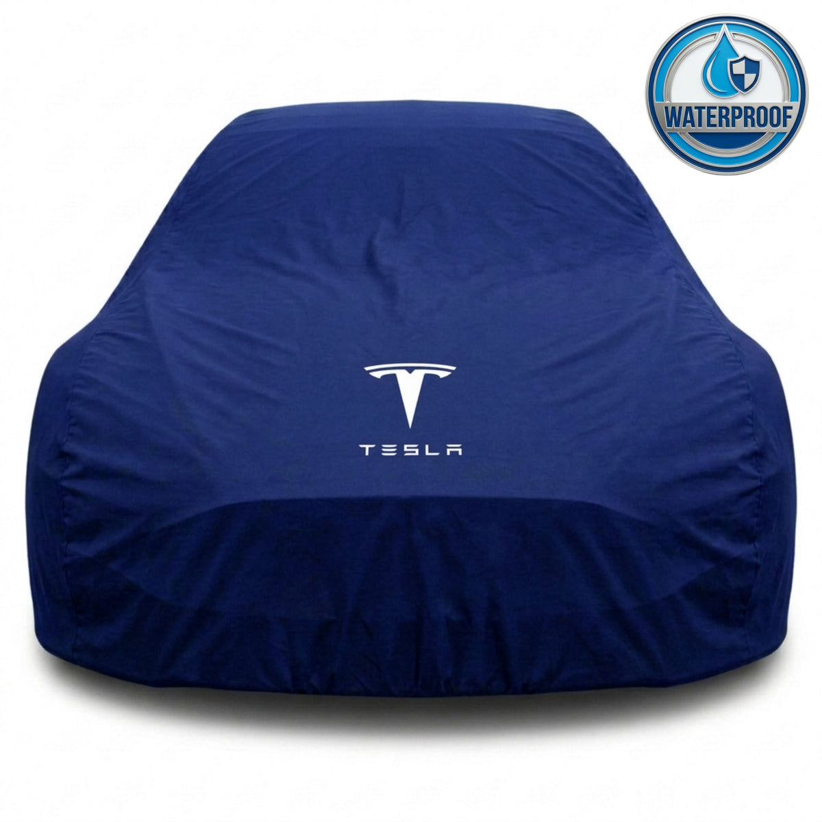 Tesla outdoor car cover in blue with custom logo – waterproof and lightweight
