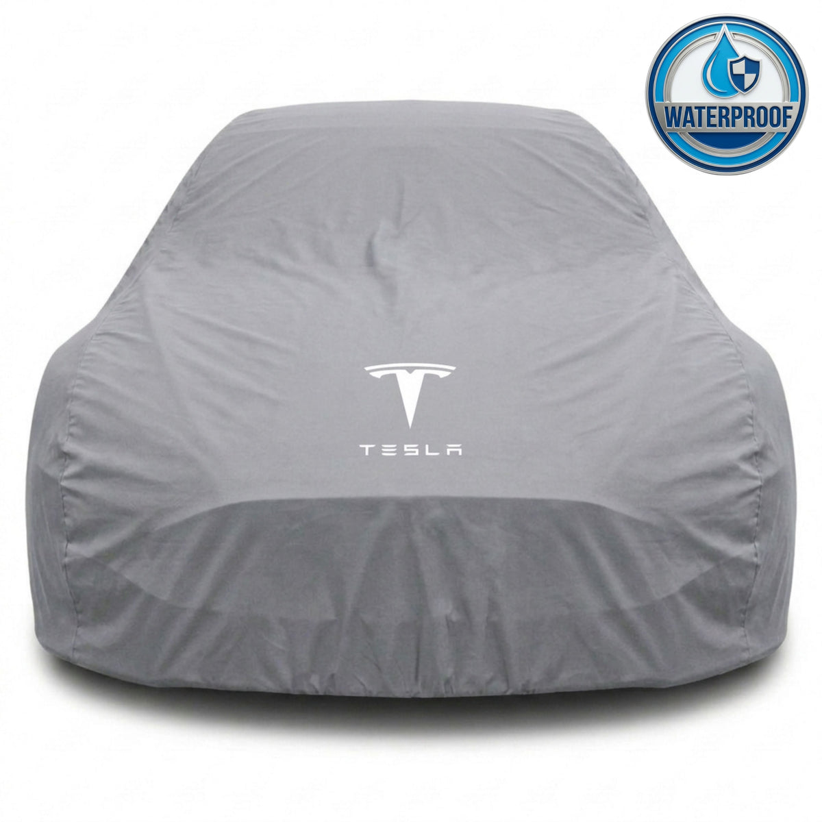 Tesla outdoor car cover in gray with custom logo – waterproof and lightweight