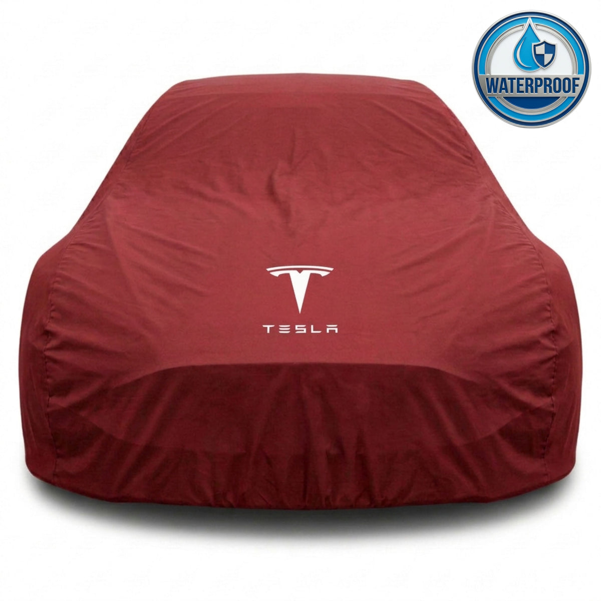 Tesla outdoor car cover in red with custom logo – waterproof and lightweight